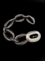 Carved Ebony Wood Chain Link Bracelet with Sterling Silver Clasp 3