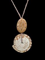 Woman's Money Conus Shell and Carved Stone Chinese Bead Necklace 1