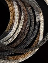 Thin Woven Bracelets - Sterling Silver, Browns and 18k Gold (155VBV) - Set of 3 2