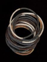 Thin Woven Bracelets - Sterling Silver, Browns and 18k Gold (155VBV) - Set of 3 1
