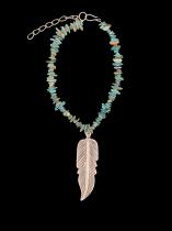 Nuggets of Turquoise with Bone Feather Necklace 3