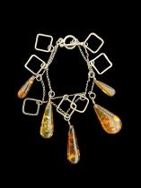 Tear Drop Amber and Sterling Silver Bracelet