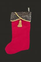 Red Velvet Christmas Stocking with Leopard Print Top 1