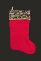 Red Velvet Christmas Stocking with Leopard Print Top 2