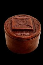 Small Round Embossed Leather Box - Tuareg People, nomads of the south Sahara