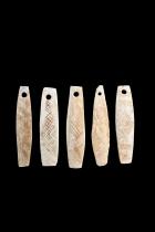 5 Incised Bone Pendants from Baby Carrier - Shipibo-Conibo and Campa people, Peru