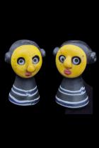 2 Black Glass Beads with Yellow Faces - Java, Indonesia