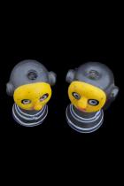 2 Black Glass Beads with Yellow Faces - Java, Indonesia 1