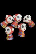 5 Red Glass Beads with White Faces - Java, Indonesia 3