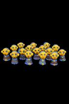 16 Black Glass Beads with Yellow Faces - Java, Indonesia