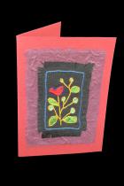 Embroidered Flower with red Bird - One-of-a-kind card - South Africa 1