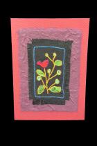 Embroidered Flower with red Bird - One-of-a-kind card - South Africa