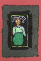 Embroidered Lady with Purple Hair - One-of-a-kind card - South Africa 2