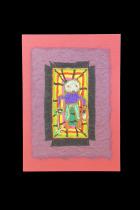 Embroidered Figure with Purple Shirt and Green Pants - One-of-a-kind card - South Africa