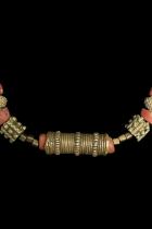Necklace with Bronze Hair Tube and Coral Colored Glass Beads 1