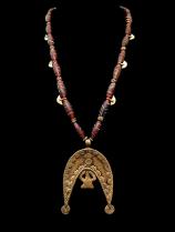 Trade Bead Necklace with Old Bronze Divination Pendant - Nuna People, Burkina Faso