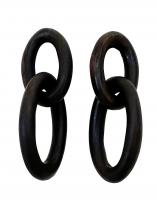 Posted Rounded Chain Link Ebony Wood Earrings - Benin