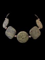 Ancient Greenstone Beads & Sterling Silver Necklace (HM38)