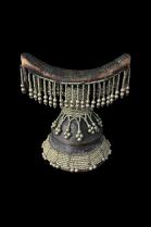 Wood Headrest With Silver White Metal Beads and Dangles, Ethiopia, East Africa - On Reserve 1