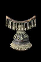Wood Headrest With Silver White Metal Beads and Dangles, Ethiopia, East Africa - On Reserve