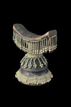 Wood Headrest With Silver White Metal Beads and Dangles, Ethiopia, East Africa - On Reserve 3