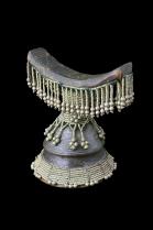 Wood Headrest With Silver White Metal Beads and Dangles, Ethiopia, East Africa - On Reserve 7
