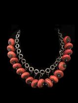 Necklace with sterling silver links and 100 year old glass beads (HM206) 3