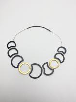 Gold Vermeil Circles over Crescent Moon Shaped Oxidized Sterling Silver Necklace - BAS80A 1