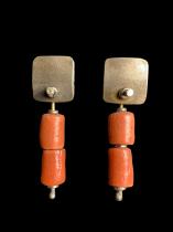 Sterling Silver Earrings with antique mock coral beads from Africa (HM68)