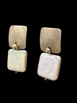 Sterling Silver Earrings with Square Freshwater Pearls (HM12) 1