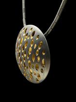 Circular Pierced Oxidized Sterling Silver Disc with a Gold Vermeil Backplate (BAS65E) 2