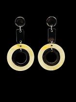 Circular Posted Black and Off White Horn Earrings
