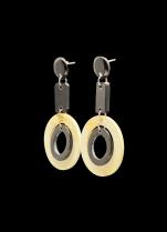 Circular Posted Black and Off White Horn Earrings 2