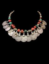 Old Moroccan Coin Necklace with Coral - Morocco - Sold