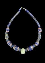 Necklace with Eight Chevron Beads, and Dogon Cobalt Blue Beads and Central  Wound Dogon 