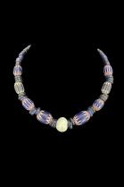 Necklace with Eight Chevron Beads, and Dogon Cobalt Blue Beads and Central  Wound Dogon 