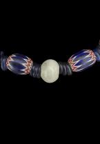 Necklace with Eight Chevron Beads, and Dogon Cobalt Blue Beads and Central  Wound Dogon 
