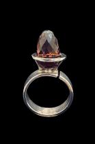 Sterling Silver and Faceted Red Cherry Colored Amber Ring - Size 7 1/2