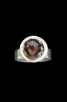 Sterling Silver and Faceted Red Cherry Colored Amber Ring - Size 7 1/2 1