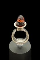 Sterling Silver and Faceted Red Cherry Colored Amber Ring - Size 7 1/2 2
