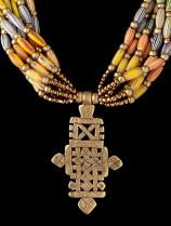 Trade Bead Necklace with Ethiopian Coptic Cross Pendant #0180 - SOLD-  1