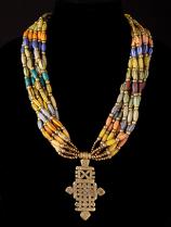Trade Bead Necklace with Ethiopian Coptic Cross Pendant #0180 - SOLD- 