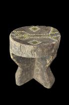 Wooden Stool with Yellow and White Inlaid Beads on Seat - Turkana People, northern Kenya #2 1
