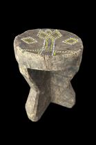 Wooden Stool with Yellow and White Inlaid Beads on Seat - Turkana People, northern Kenya #2 2