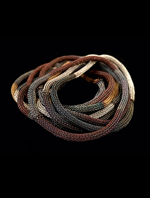 Thin Woven Bracelets - Sterling Silver, Browns and 18k Gold (155VBV) - Set of 3